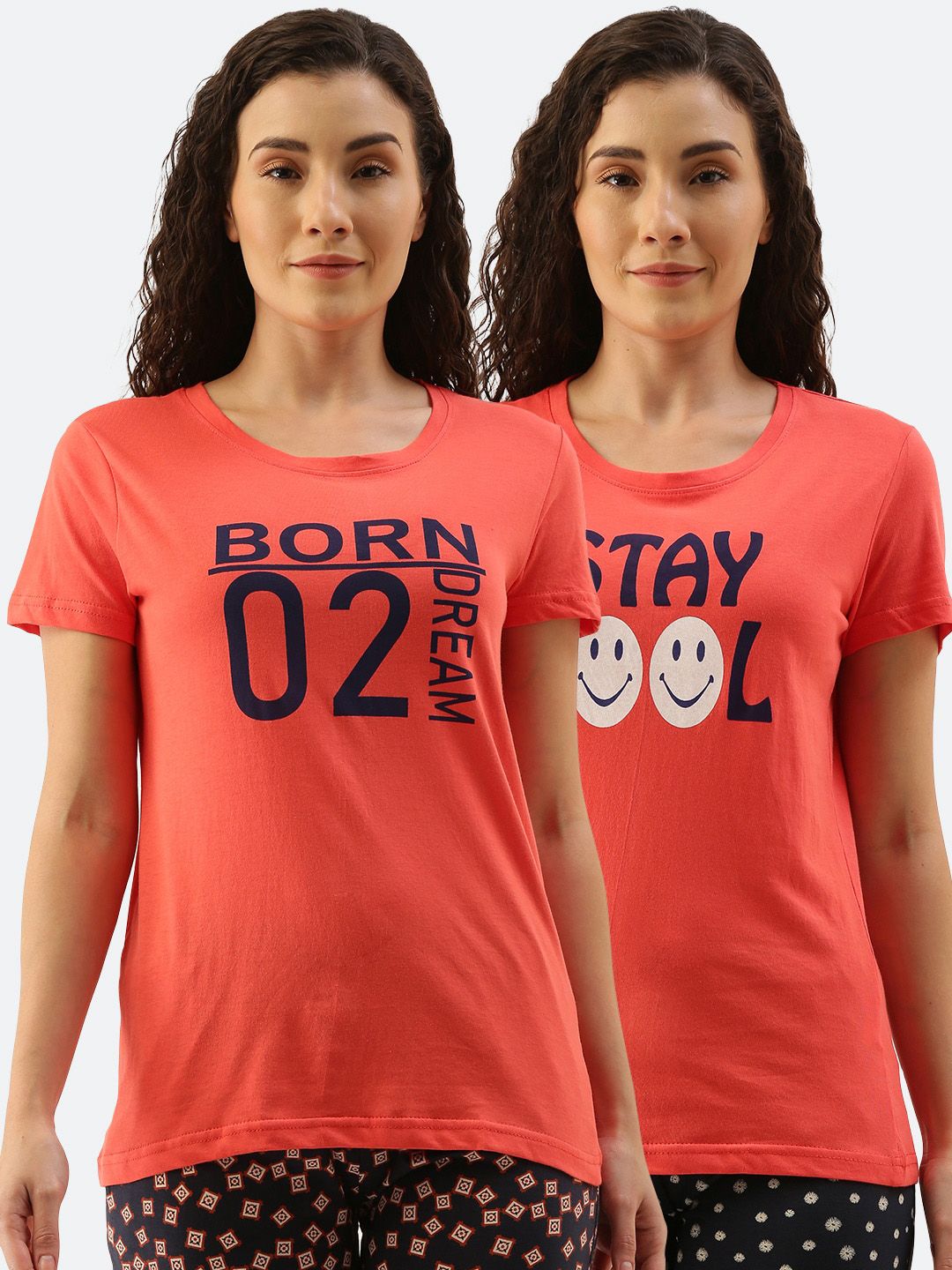 Kryptic Women Pack Of 2 Typography Printed Pure Cotton Lounge T-Shirts Price in India