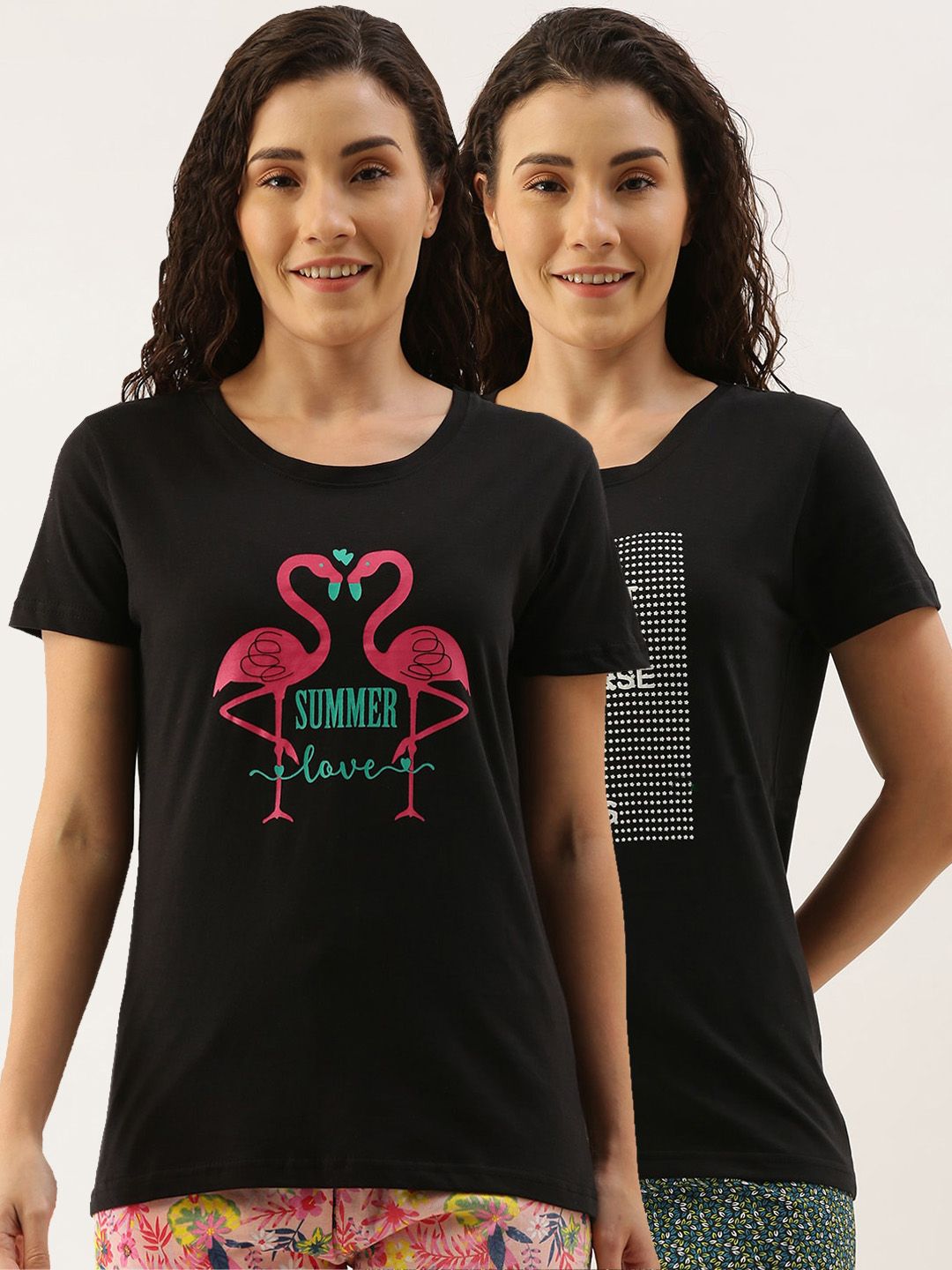 Kryptic Women Pack Of 2 Printed Pure Cotton Lounge T-Shirts Price in India