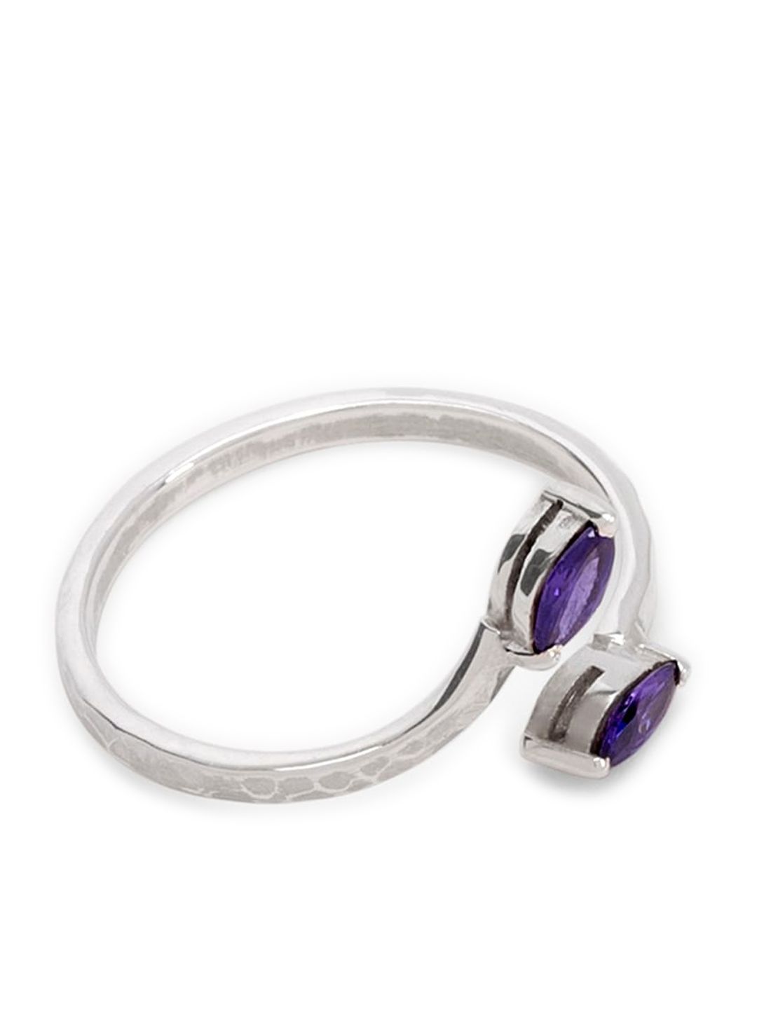 Mikoto by FableStreet Sterling Silver Silver-Plated Purple Stone Studded Handcrafted Adjustable Finger Ring Price in India