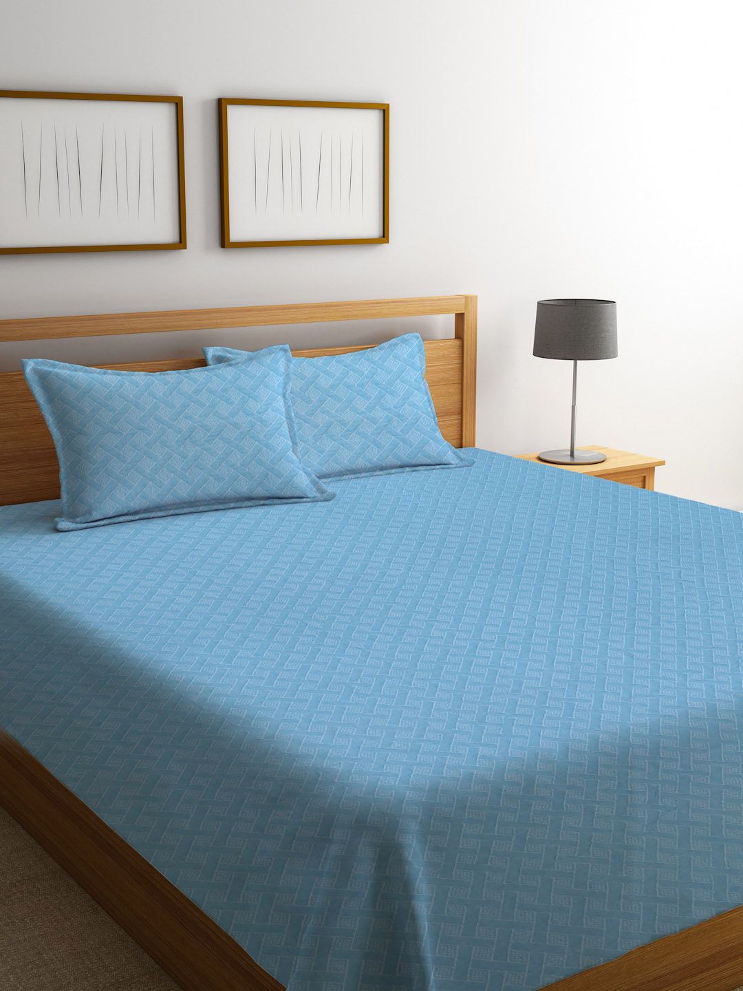 MULTITEX Blue Textured Double Queen Size Cotton Bed Cover With Pillow Covers Price in India