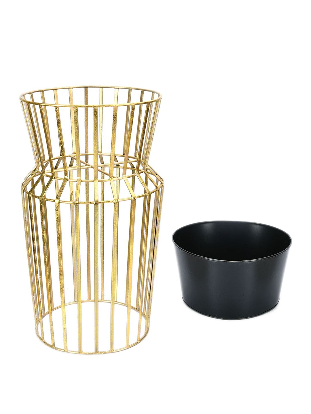 Athome by Nilkamal  Black & Gold-Toned Solid Metal Planter with Stand Price in India