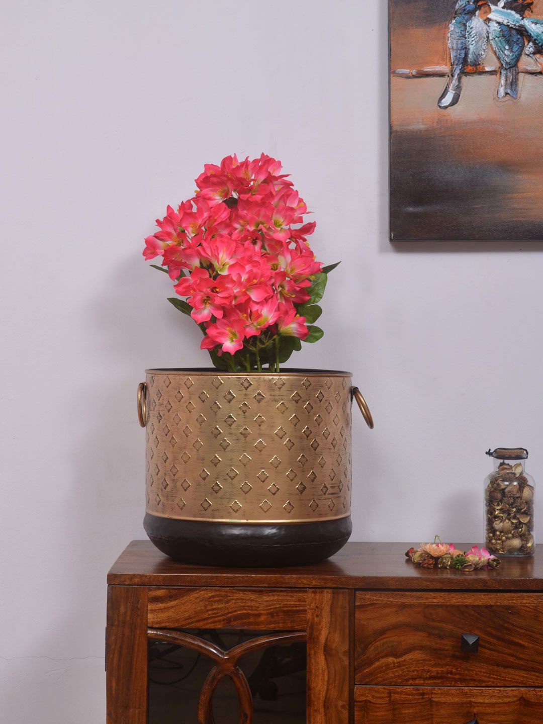 Athome by Nilkamal Gold-Toned & Black Embossed Metal Planter Price in India