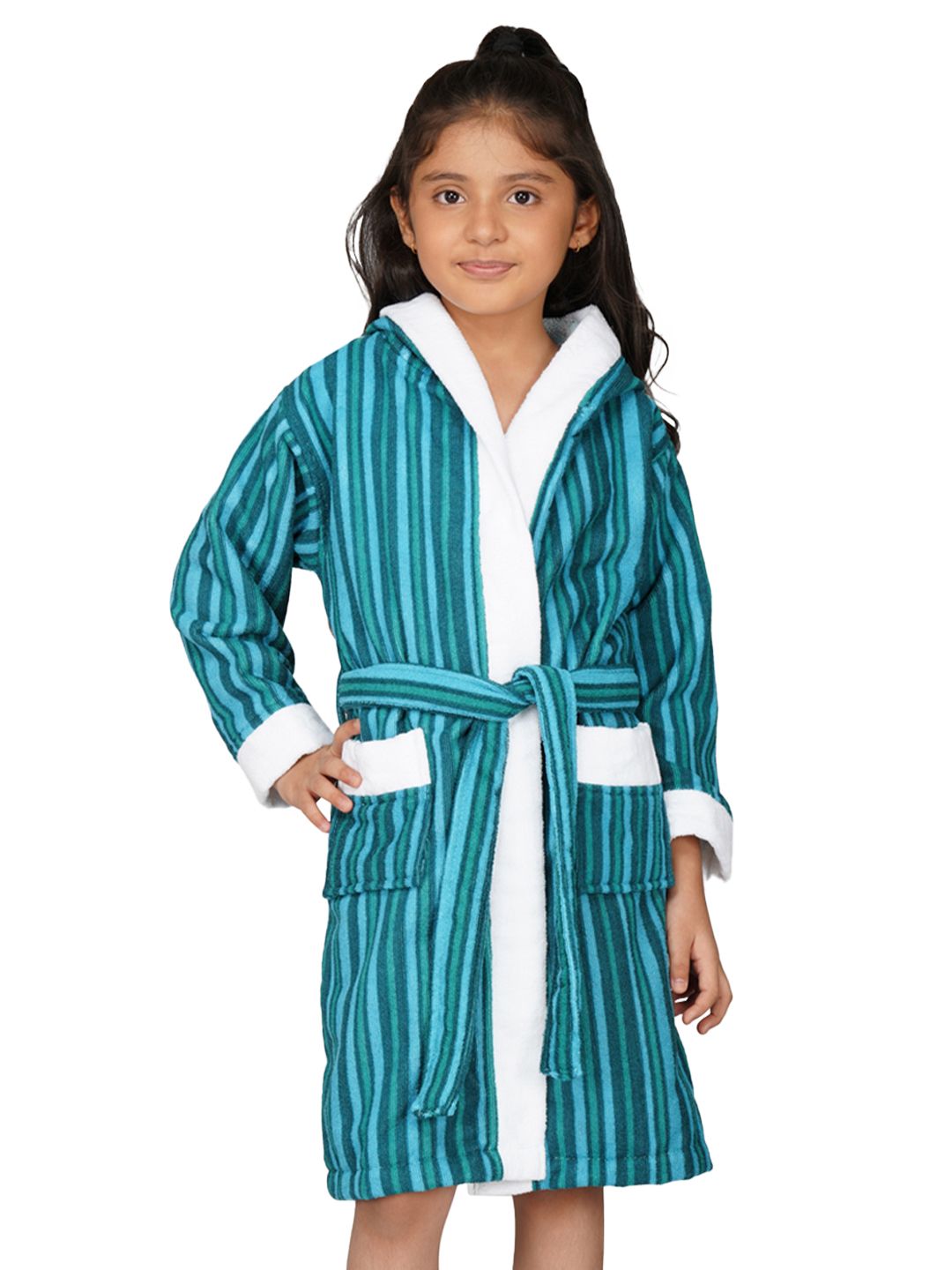 RANGOLI Girls Blue Printed Pure Cotton Bath Robe