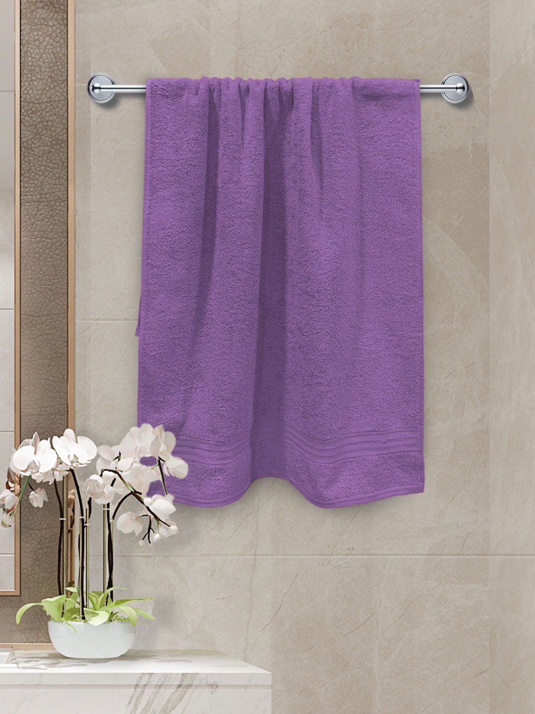 YK Girls Purple Solid Pure Cotton 500 GSM Large Bath Towels
