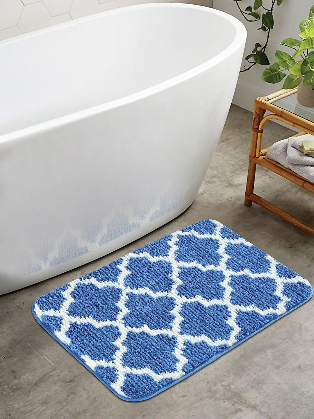 OBSESSIONS Blue Moroccan Rectangular Bath Rug Price in India