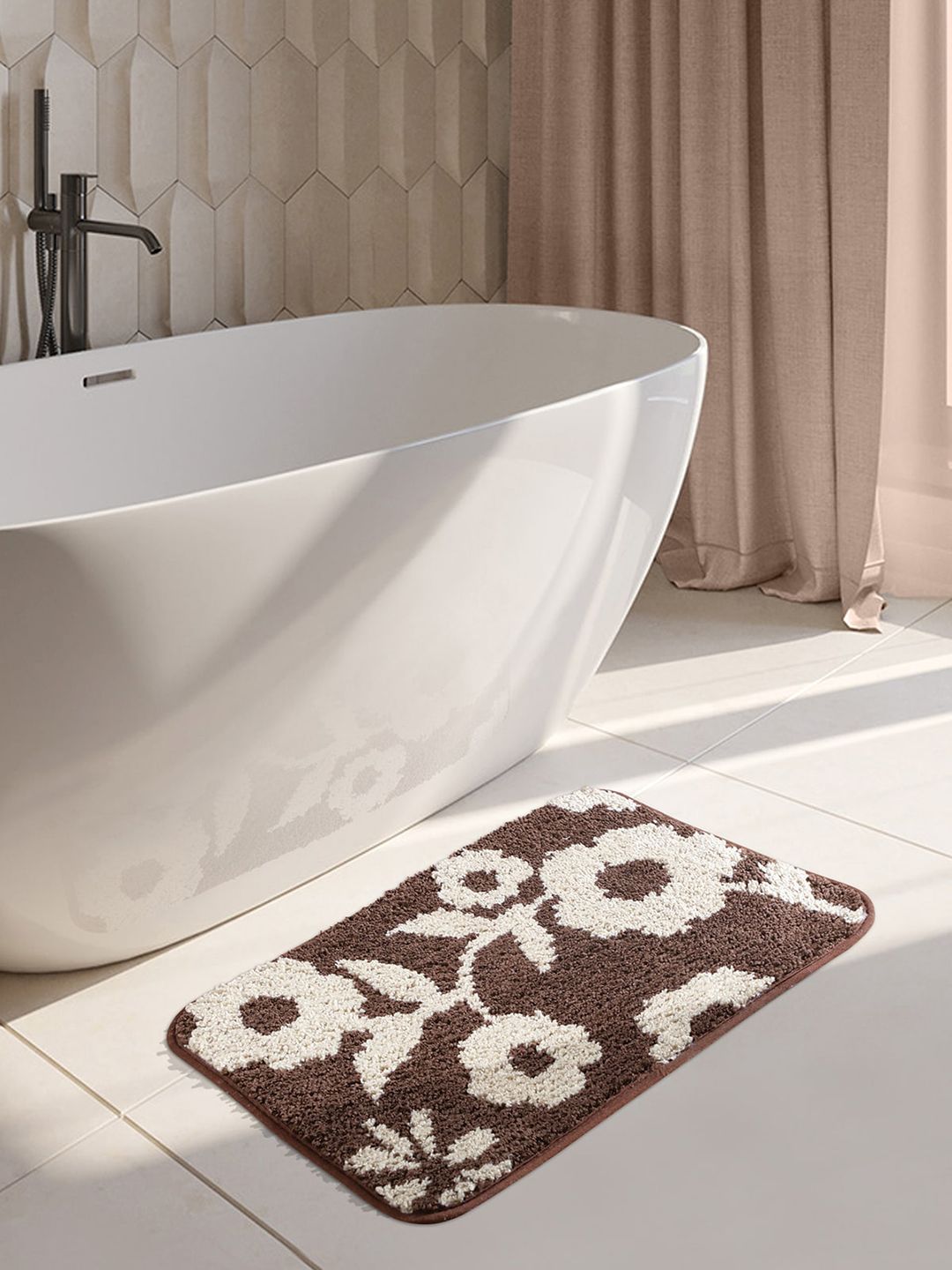 OBSESSIONS Brown & White Bath Rugs Price in India