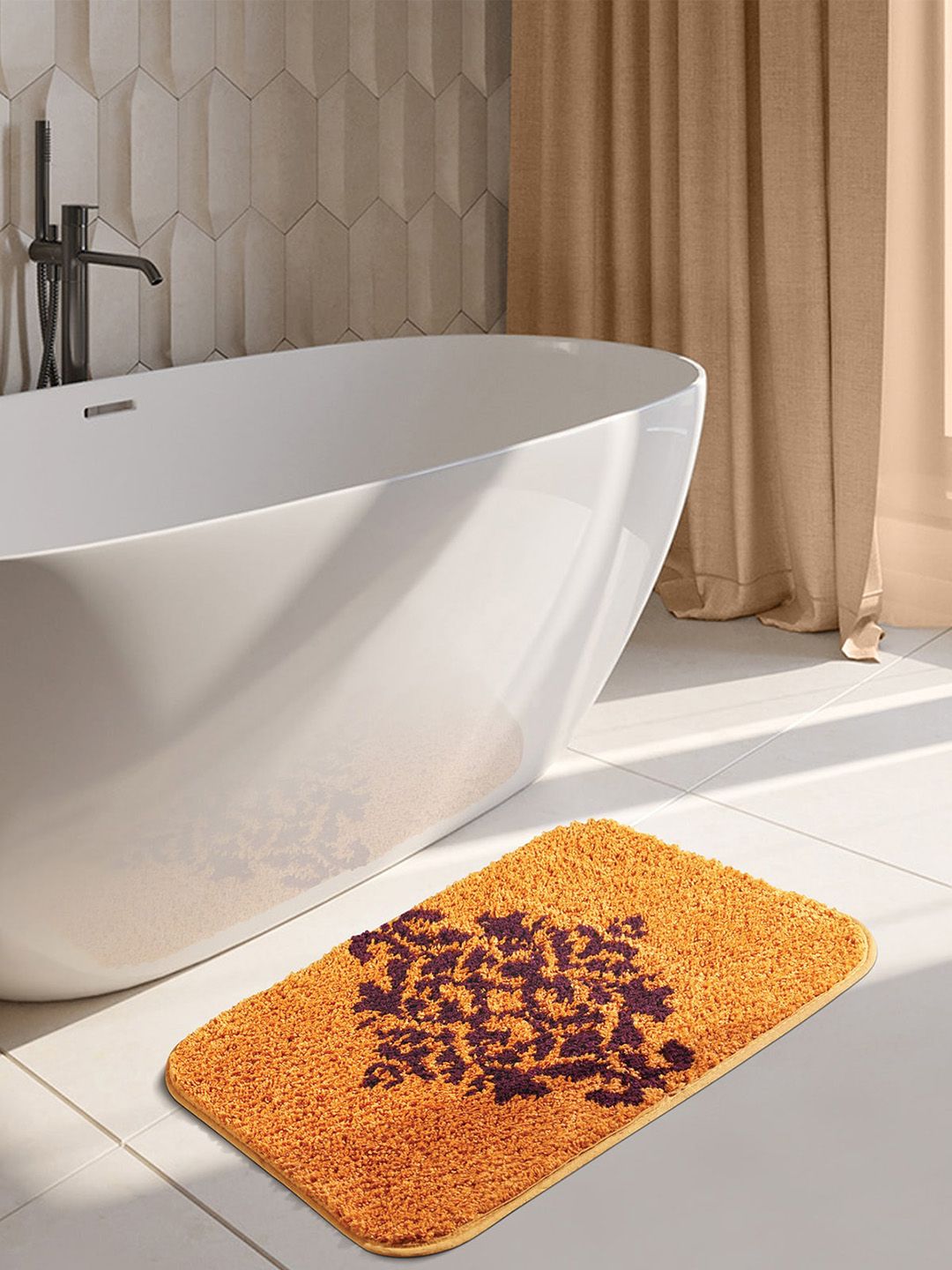OBSESSIONS Mustard Yellow Anti-Skid 1400 GSM Bath Rugs Price in India