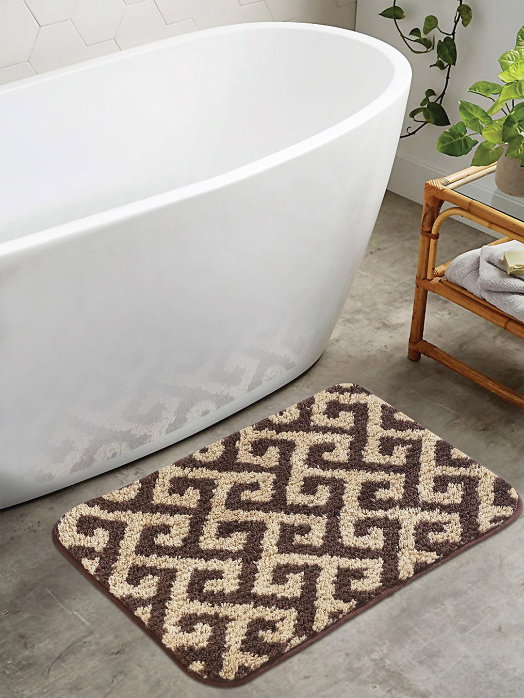 OBSESSIONS Brown & Beige Anti-Skid Bath Rugs Price in India