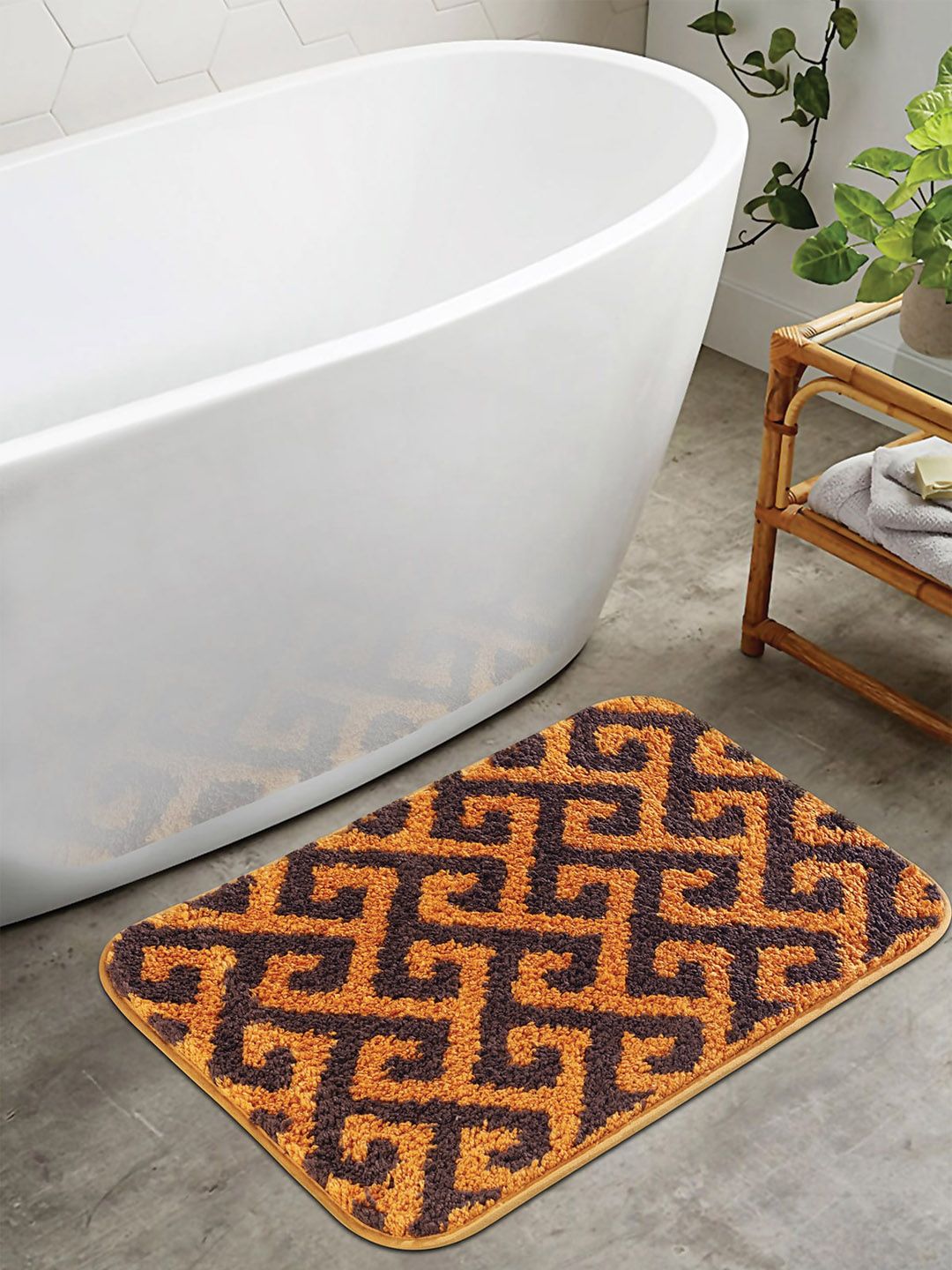OBSESSIONS Mustard & Brown Anti-Skid Bath Rugs Price in India
