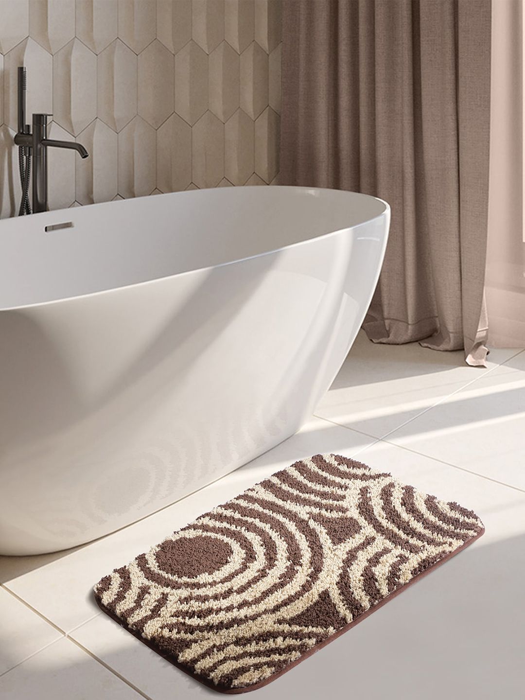 OBSESSIONS Brown & Beige 1400 GSM Anti-Skid Bath Rug Price in India