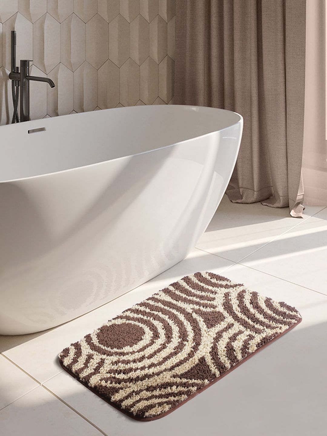 OBSESSIONS Brown & Beige 1400 GSM Anti-Skid Bath Rugs Price in India