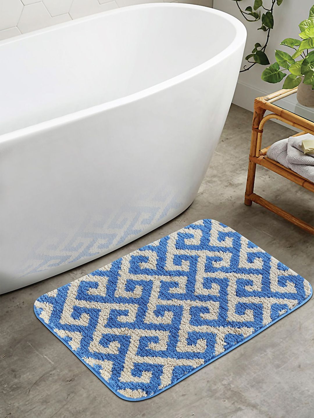 OBSESSIONS Blue Abstract 1400 GSM Anti-Skid Bath Rug Price in India