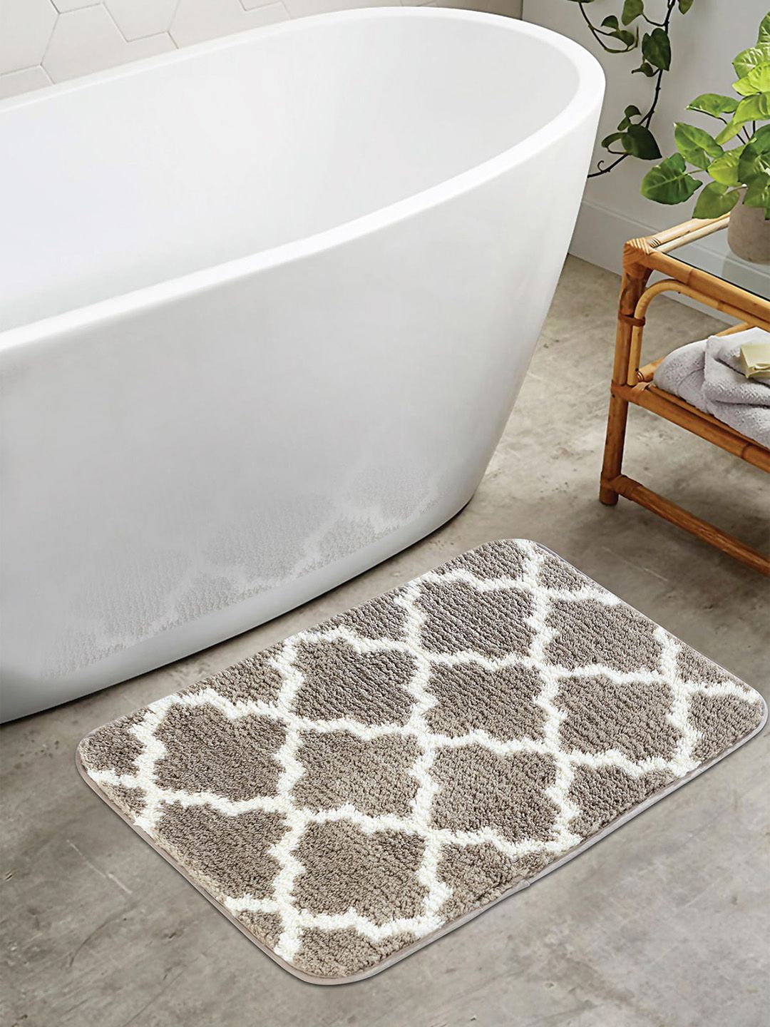 OBSESSIONS Taupe & White 1400 GSM Anti-Skid Bath Rugs Price in India