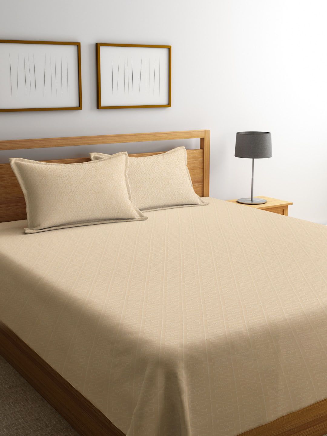 MULTITEX Beige Solid Double Bed Cover With 2 Pillow Covers Price in India