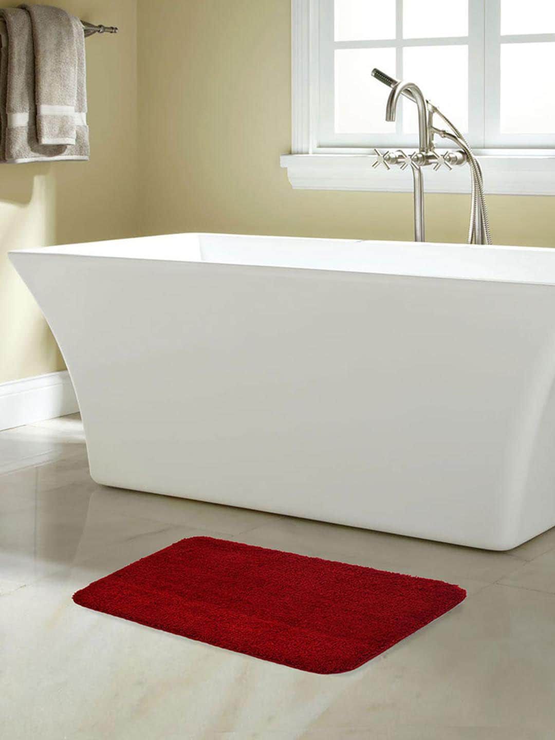 Athome by Nilkamal Maroon Self-Design 2000 GSM Anti-Skid Bath Rug Price in India