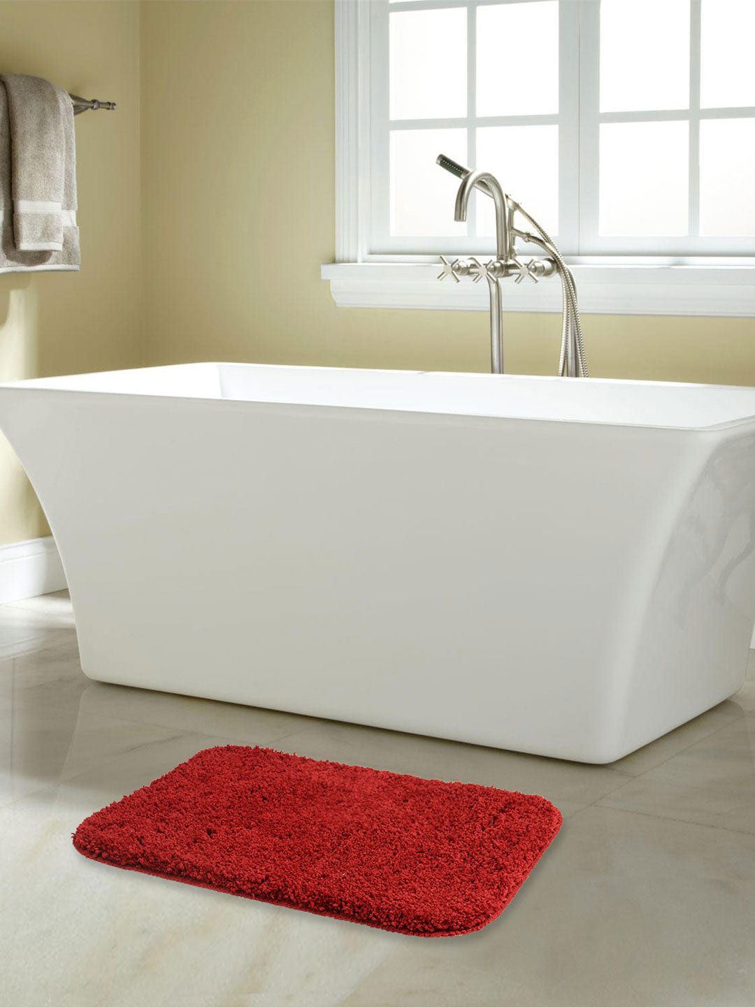 Athome by Nilkamal Maroon Self-Design 2000 GSM Anti-Skid Bath Rug Price in India