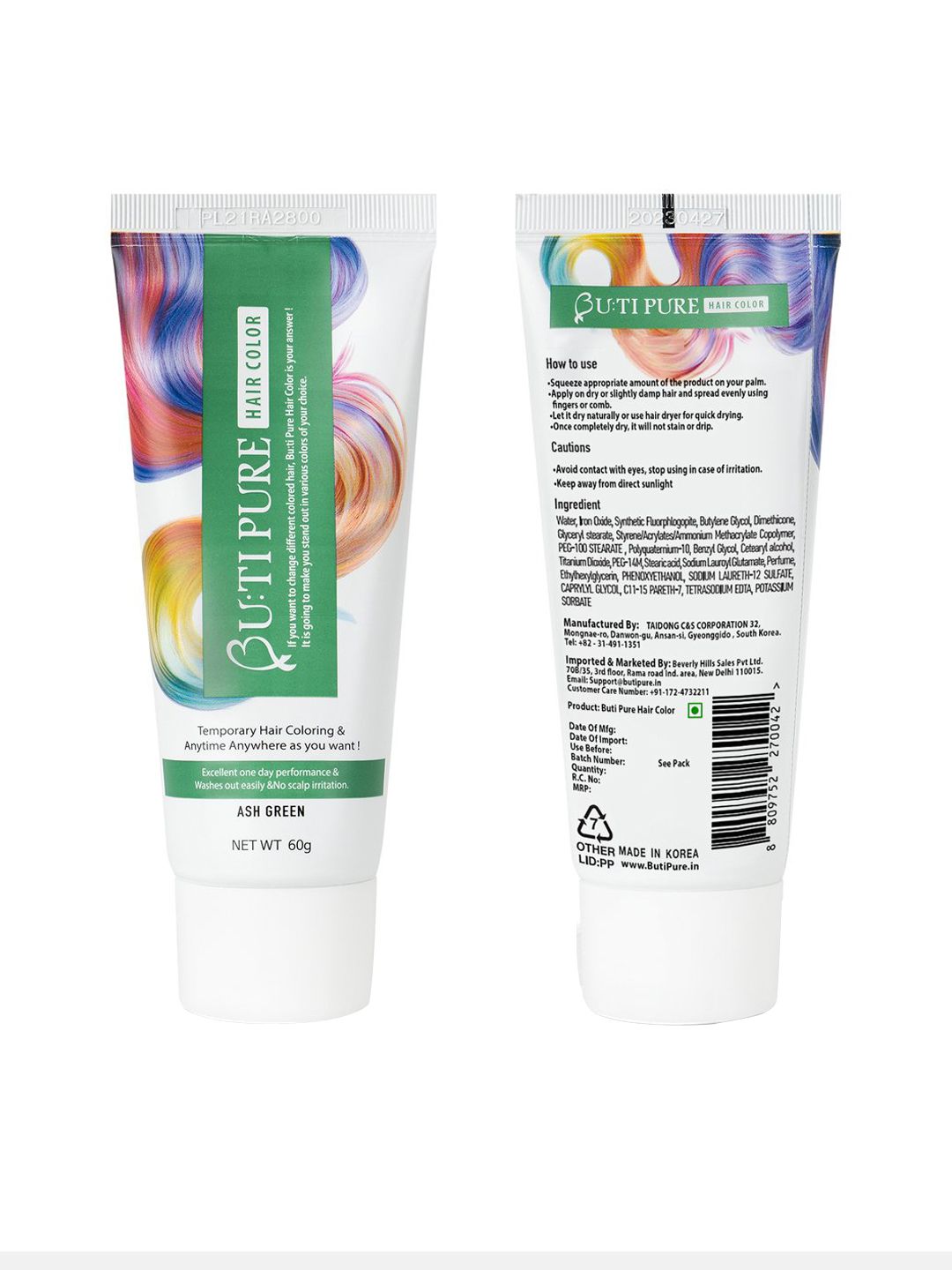 Butipure Ammonia Free Semi Permanent Hair Color 60 ml - Ash Green Price in India
