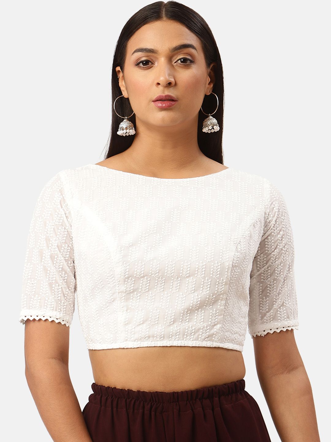Studio Shringaar White Pure Cotton Georgette Chikankari Saree Blouse Price in India