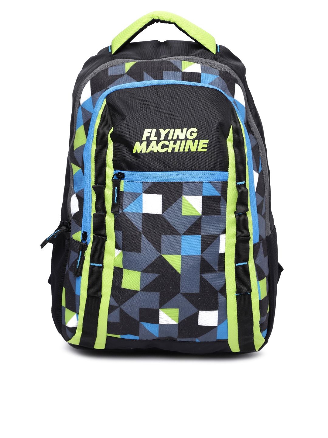 Flying Machine Unisex Black & Blue Printed Backpack Price in India