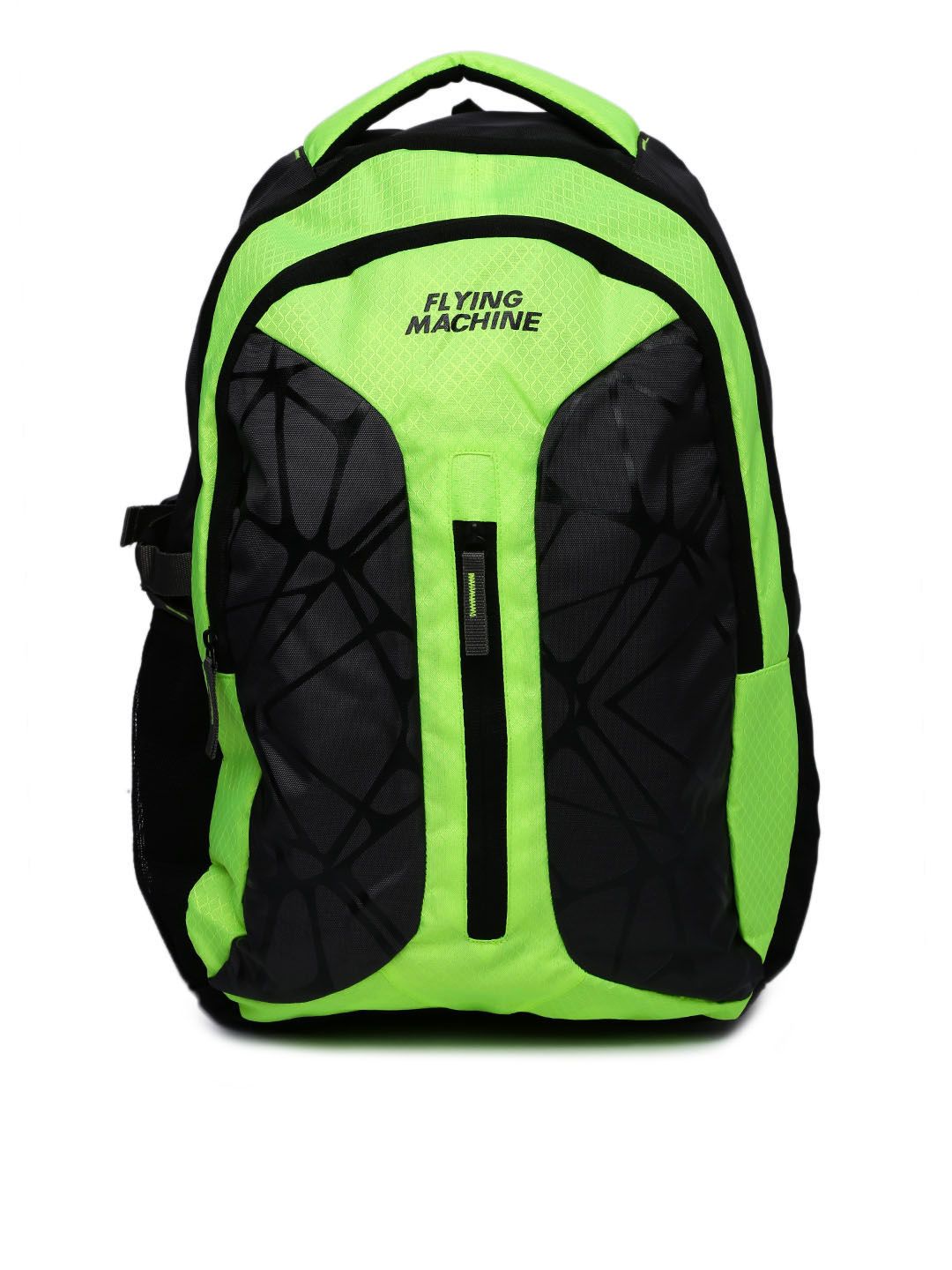 Flying Machine Unisex Grey & Neon Green Textured Backpack Price in India