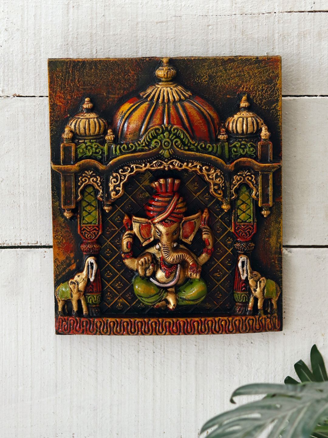 Unravel India Multicolored Ganesh with Tusker Duo Wall Art Price in India