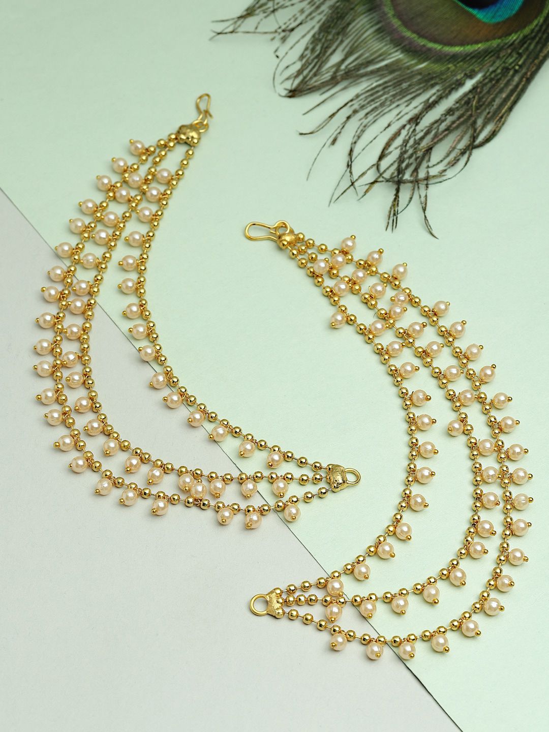 ZENEME Gold-Toned Drop Beaded Layered Earring Chain Price in India