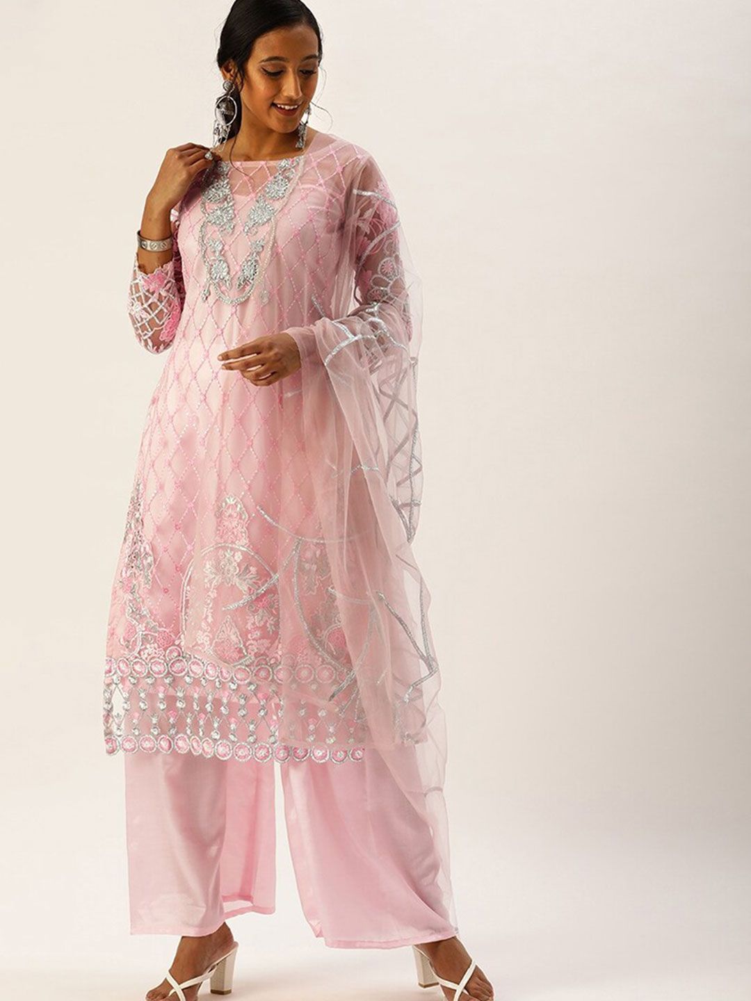 cbazaar Pink Unstitched Dress Material Price in India