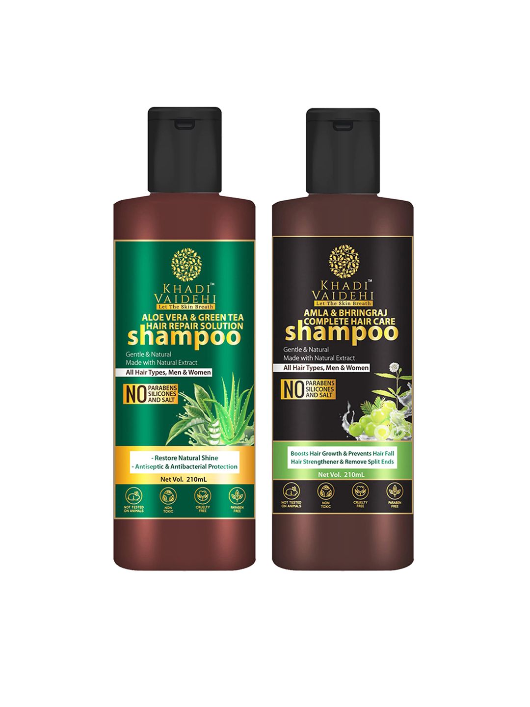 Khadi Vaidehi Aloe Vera Green Tea Shampoo & Amla Bhringraj Shampoo - 210 ml Each Price in India