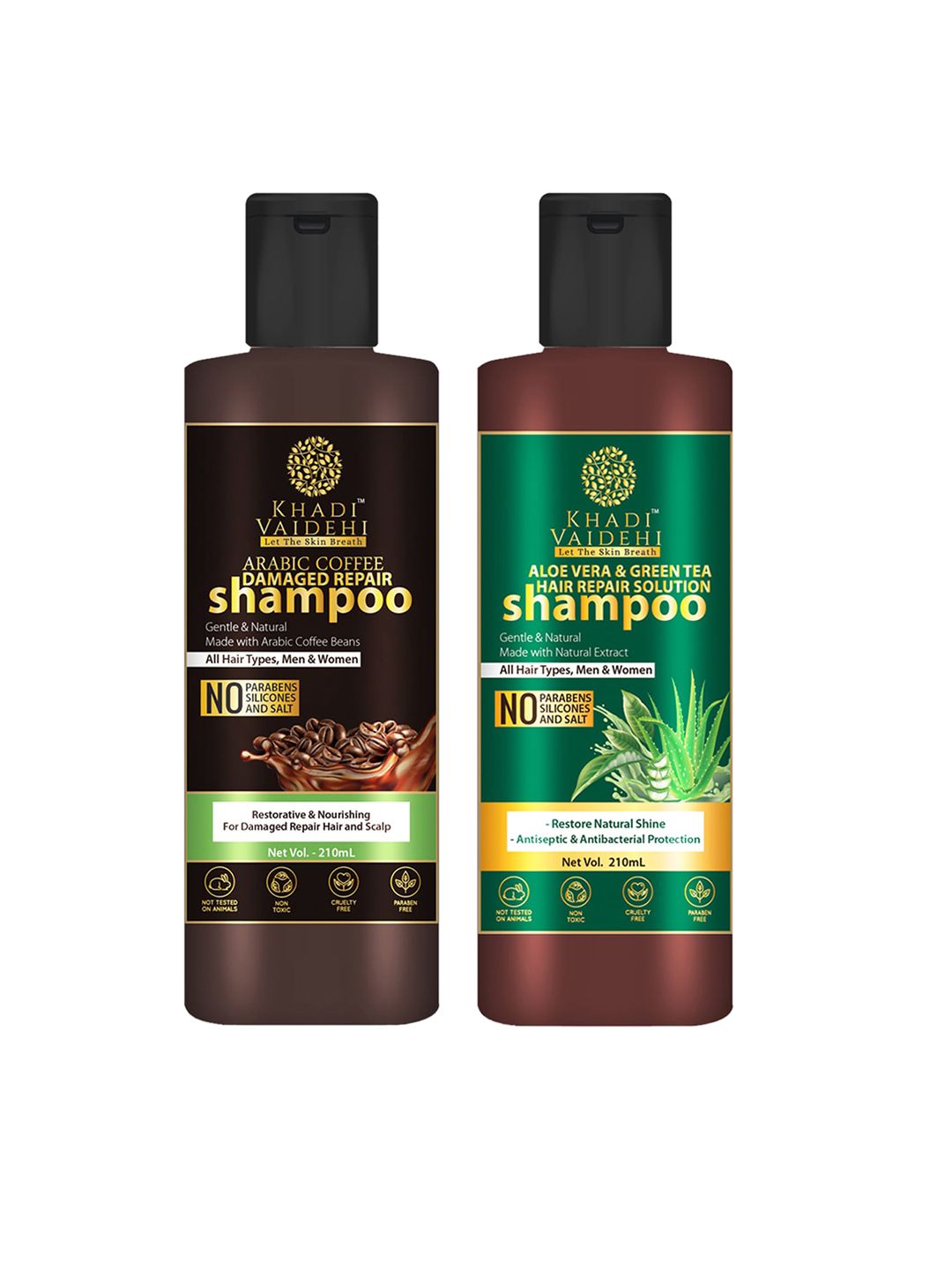 Khadi Vaidehi Aloe Vera Hair Repair Shampoo & Arabic Coffee Shampoo - 210 ml Each Price in India