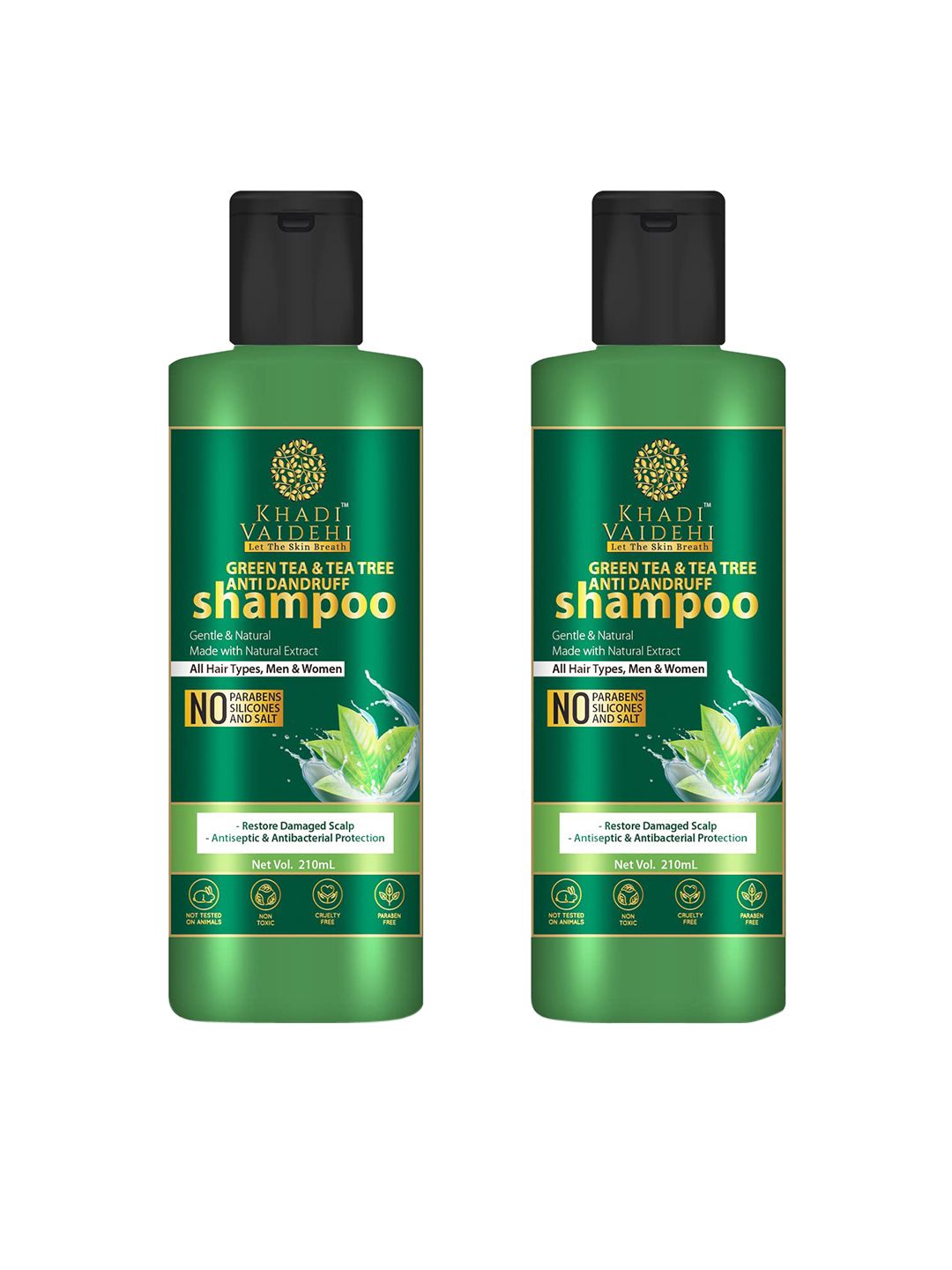 Khadi Vaidehi Set of 2 Green Tea & Tea Tree Anti-Dandruff Shampoo - 210 ml each Price in India