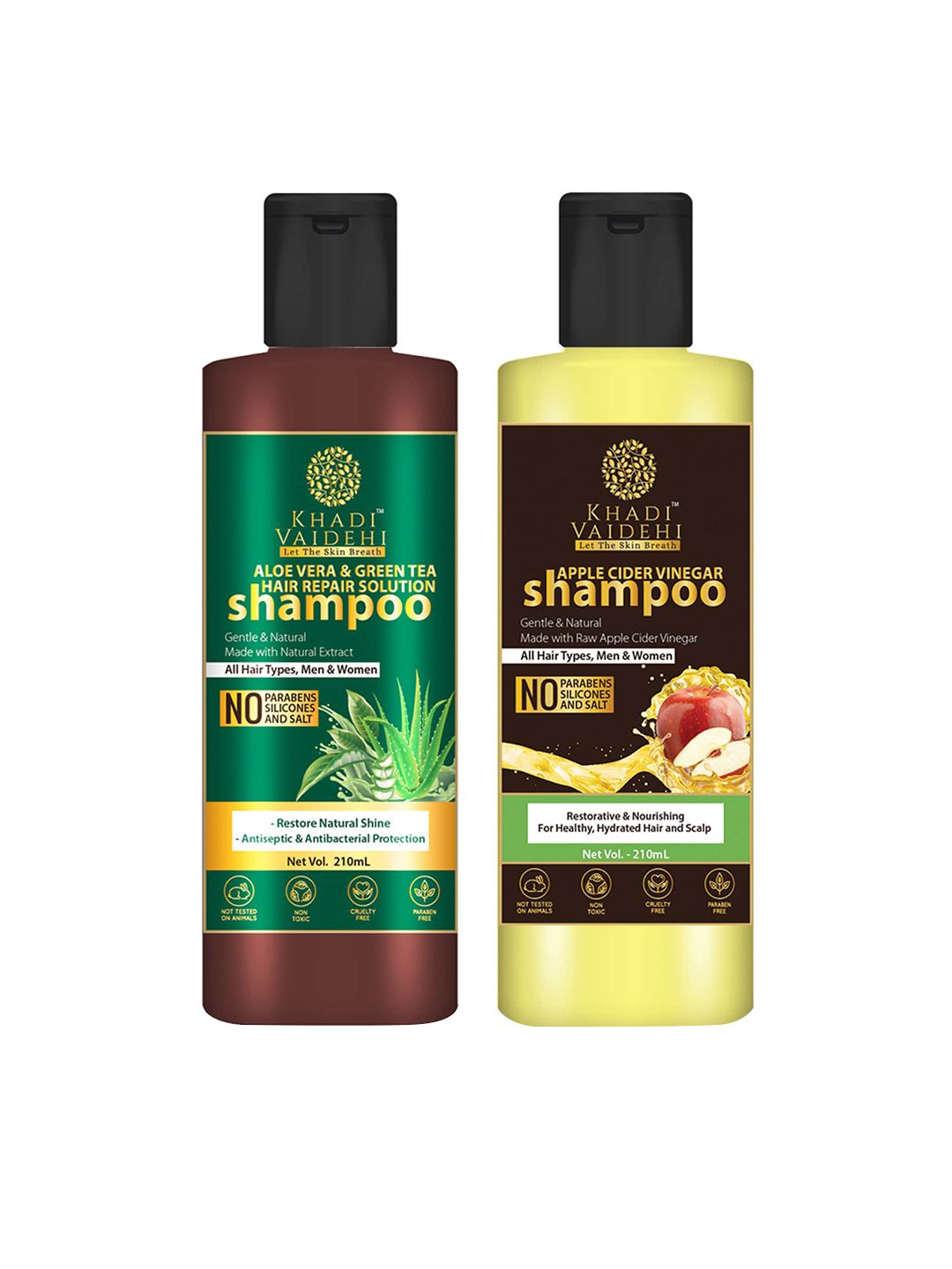 Khadi Vaidehi Set of Apple Cider Vinegar Shampoo & Aloe Vera Shampoo - 210 ml Each Price in India