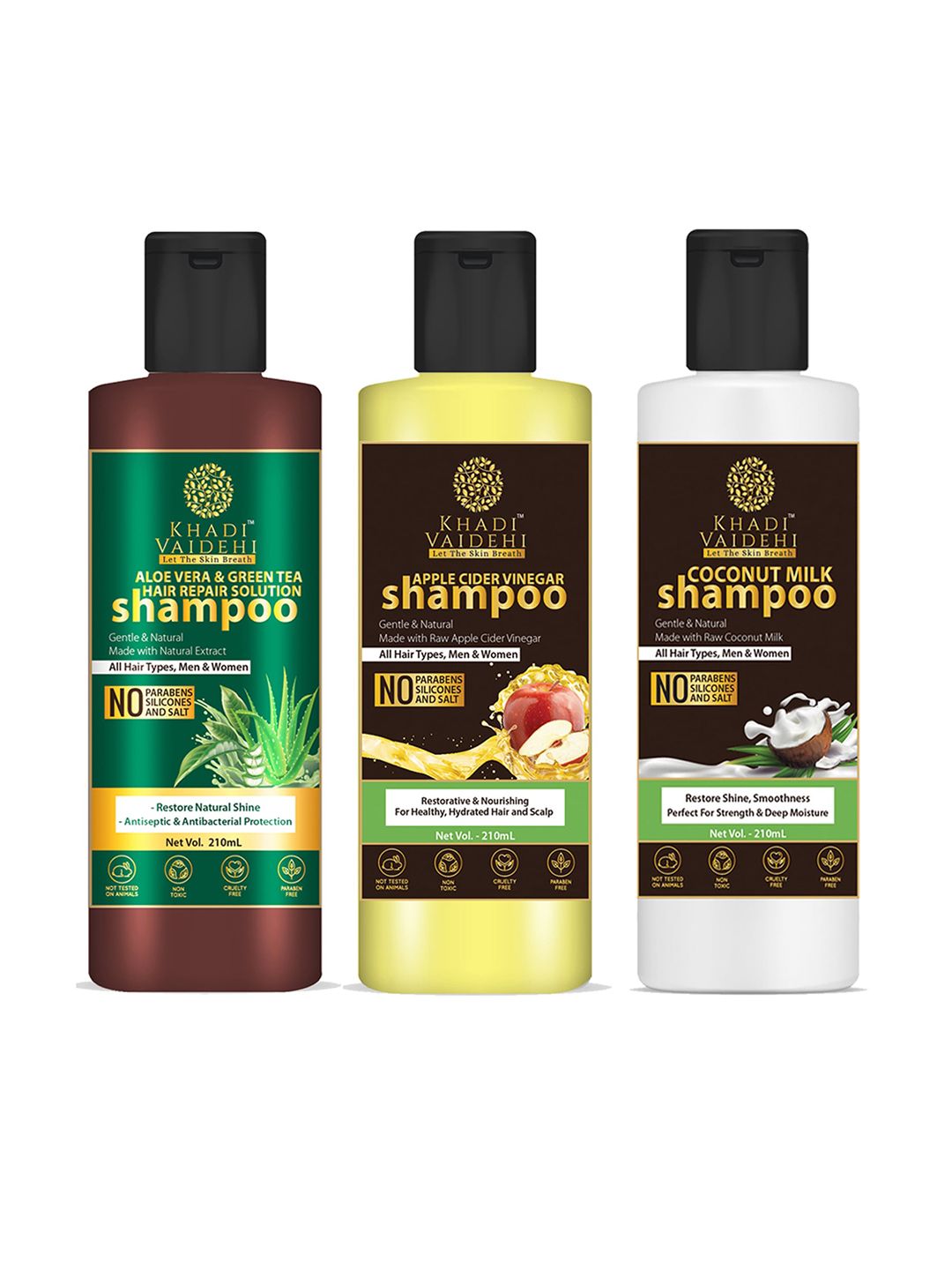 Khadi Vaidehi Set of 3 Paraben-free Shampoo for All Hair Types - 210 ml Each Price in India