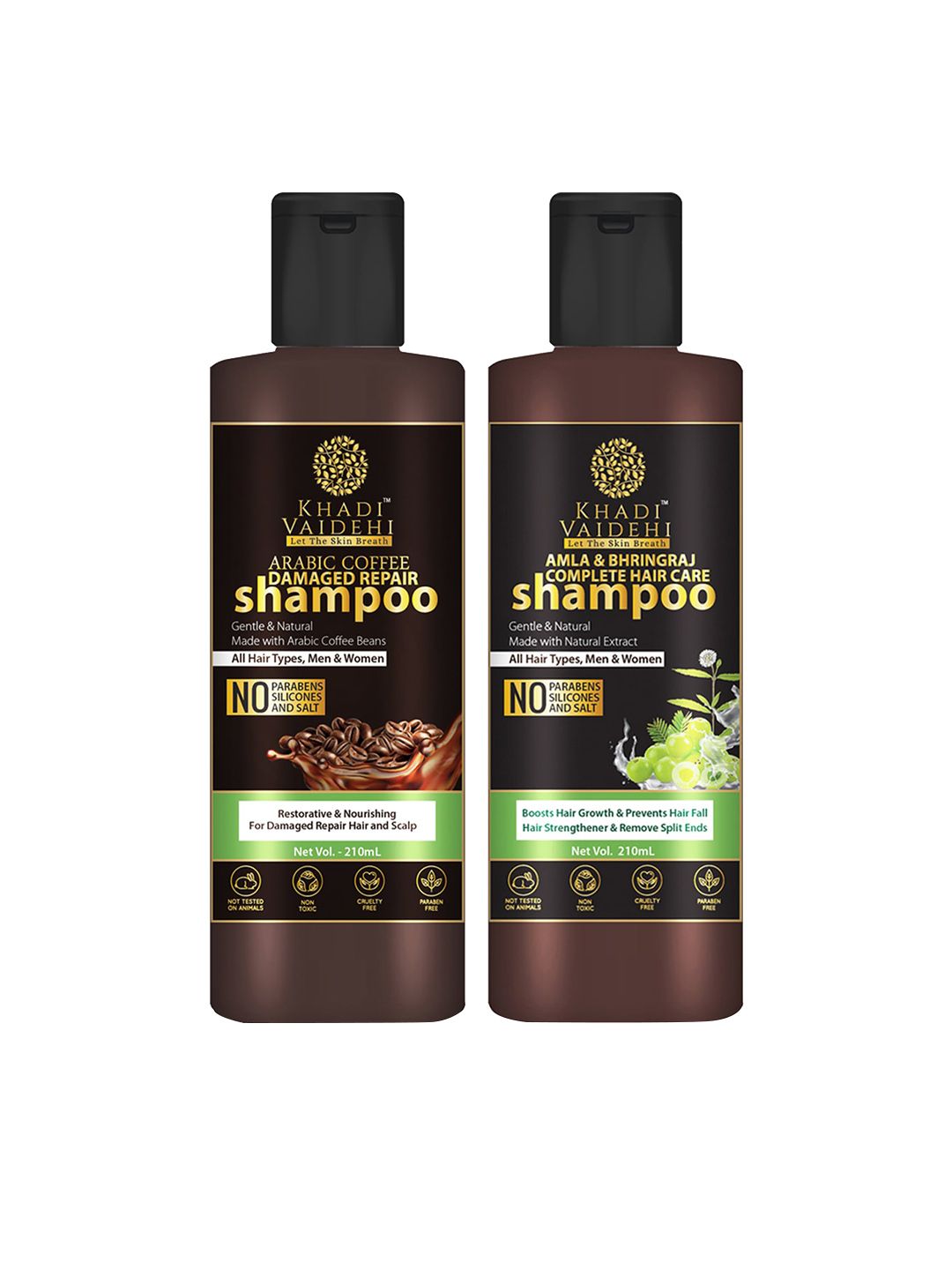 Khadi Vaidehi Set of 2 Amla Bhringraj Shampoo & Arabic Coffee Shampoo - 210 ml Each Price in India