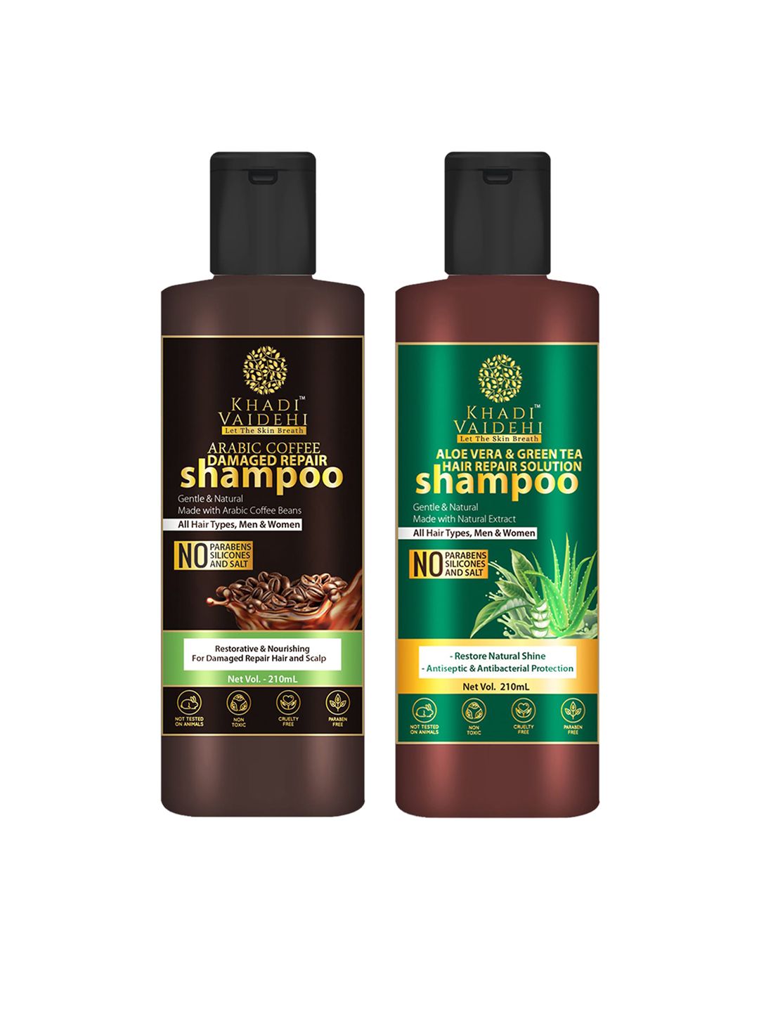 Khadi Vaidehi Set of Aloe Vera Shampoo & Arabic Coffee Shampoo - 210 ml Each Price in India