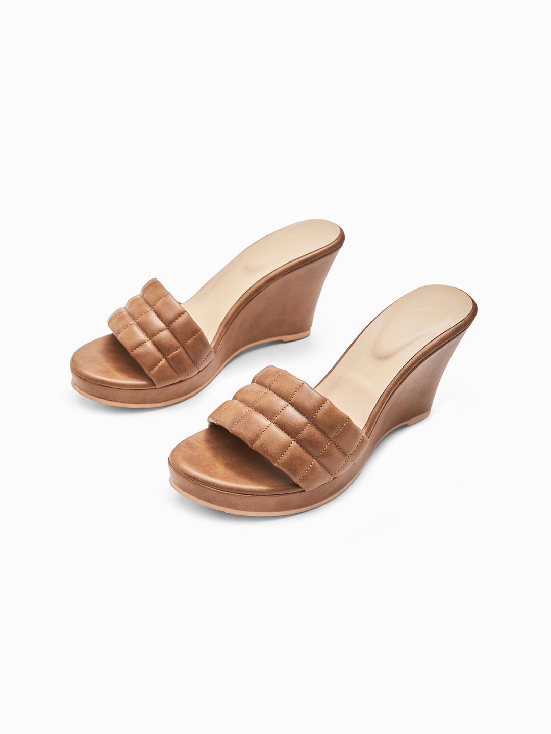 The Label Life Brown Textured Leather Wedge Sandals Price in India