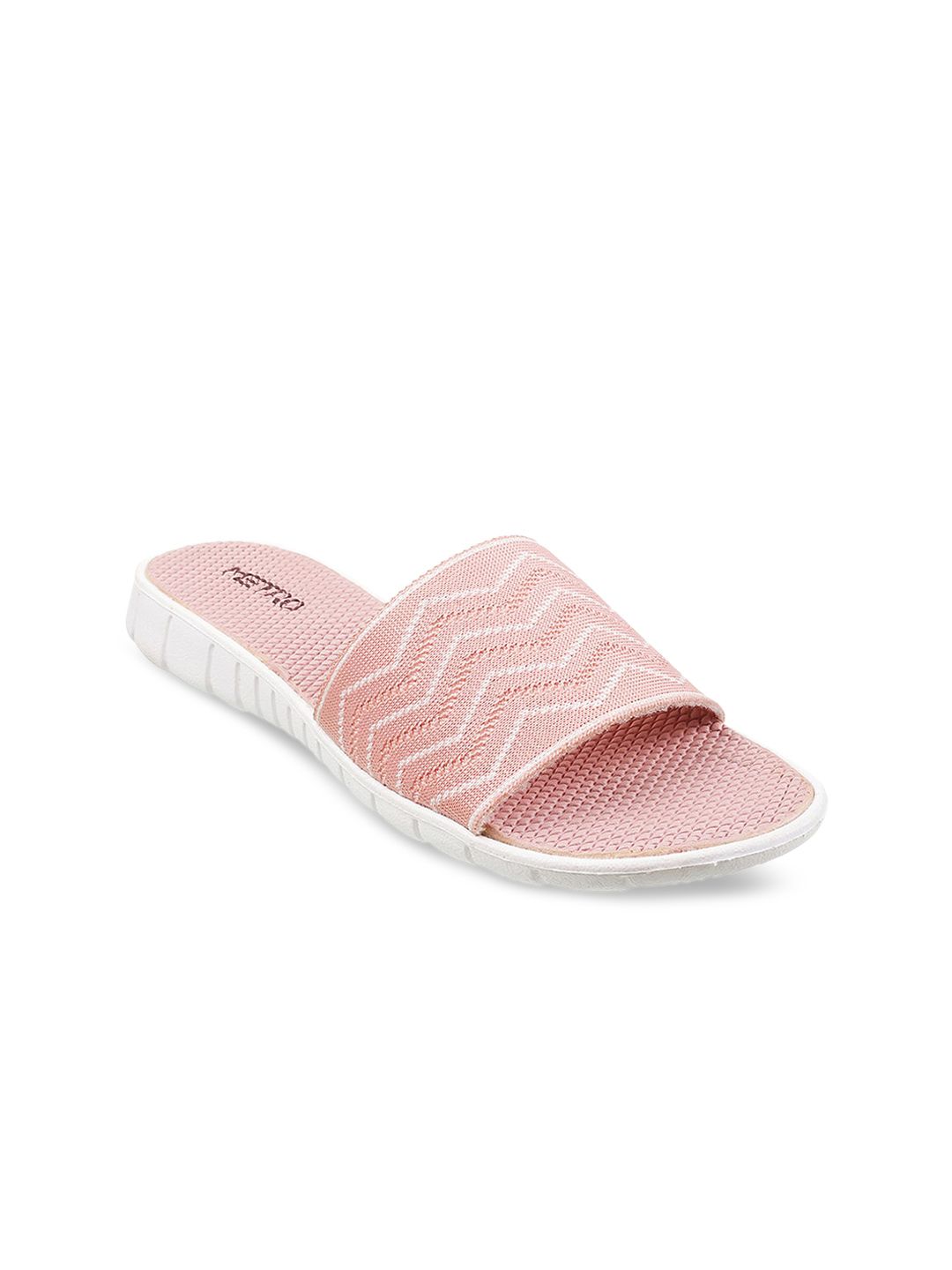 Metro Women Pink Textured Open Toe Flats with Laser Cuts Price in India