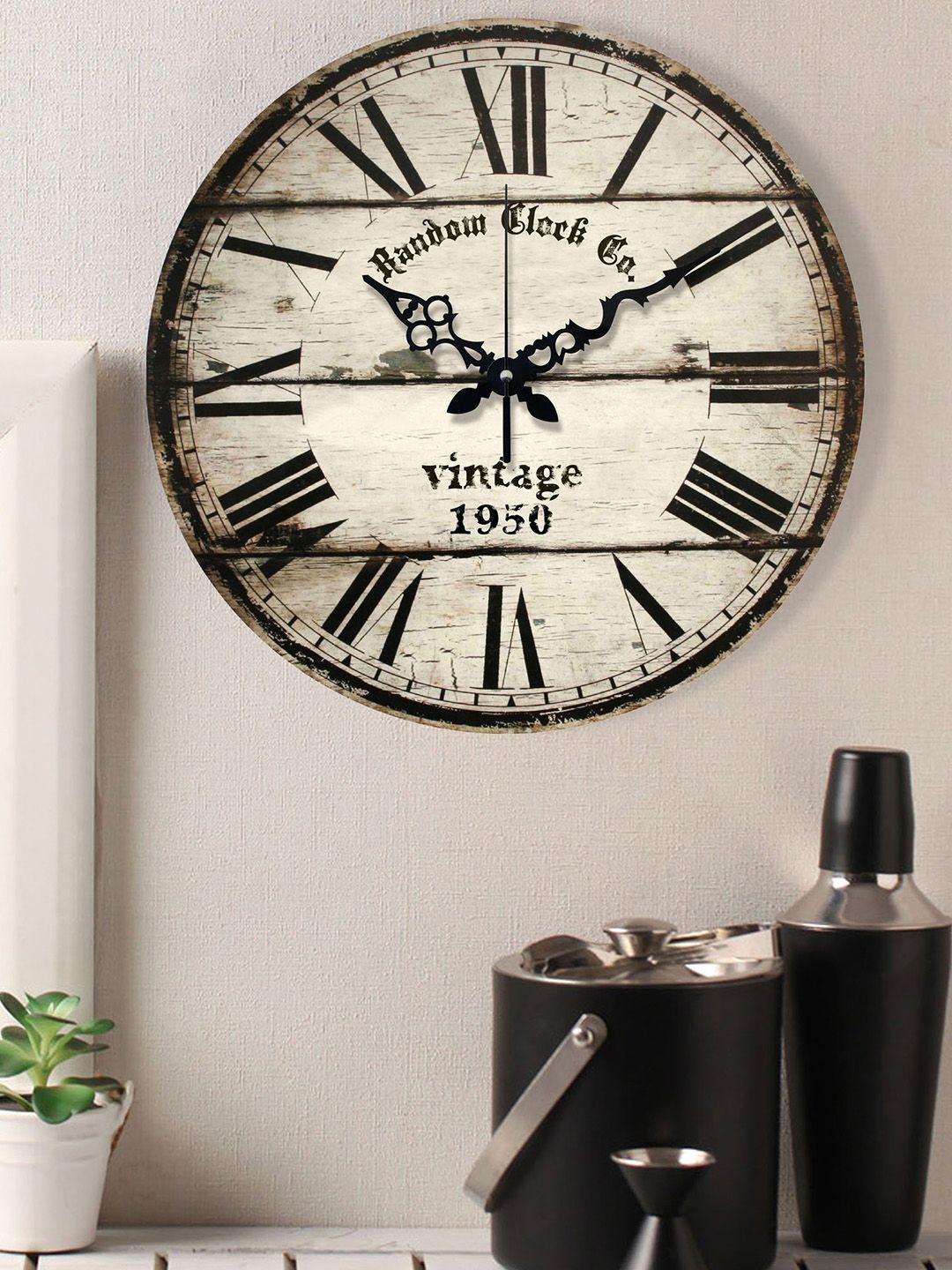 RANDOM Off-White Textured Dial Wooden 38 cm Analogue Wall Clock Price in India