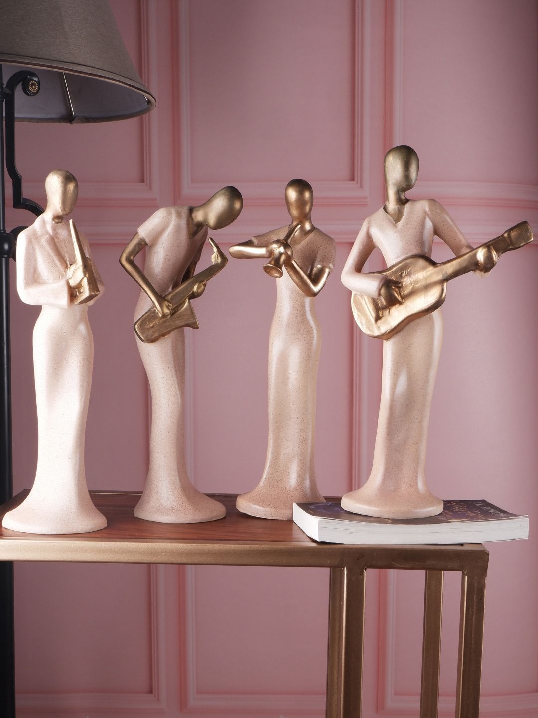 THE WHITE INK DECOR Set Of 4 Beige & Gold-Toned Musician Set Showpieces Price in India