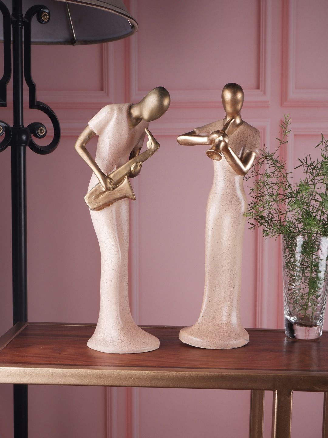 THE WHITE INK DECOR Set Of 2 Beige Musician Figurine Showpieces Price in India