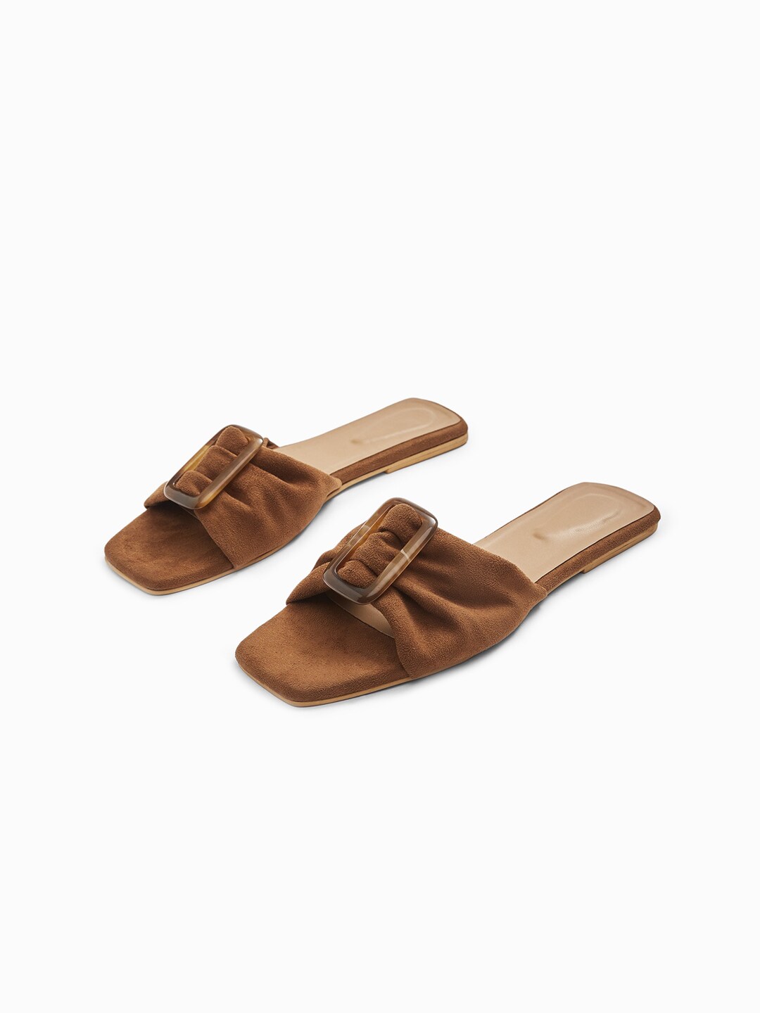 The Label Life Women Brown Open Toe Flats with Buckles Price in India