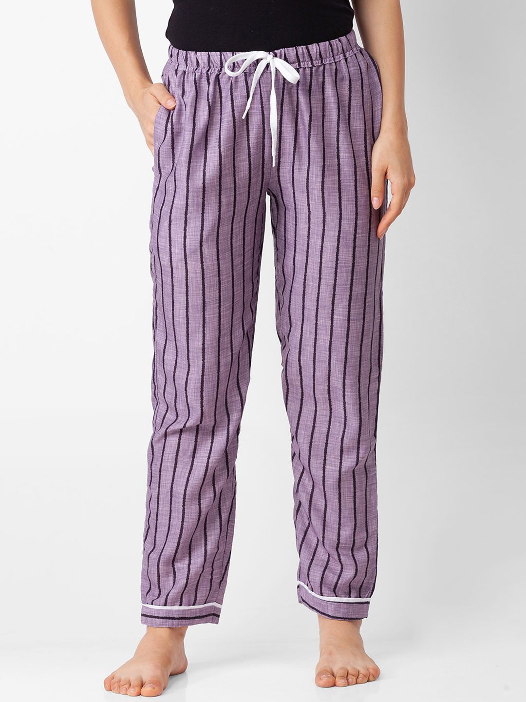 FashionRack Women Grey Striped Cotton Lounge Pants Price in India