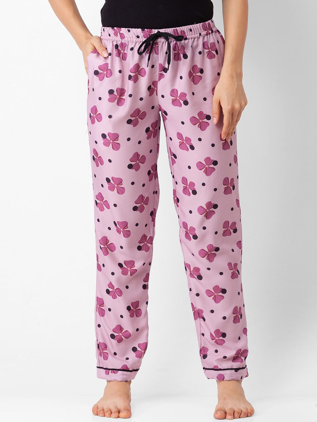 FashionRack Women Pink Floral Printed Cotton Lounge Pants Price in India