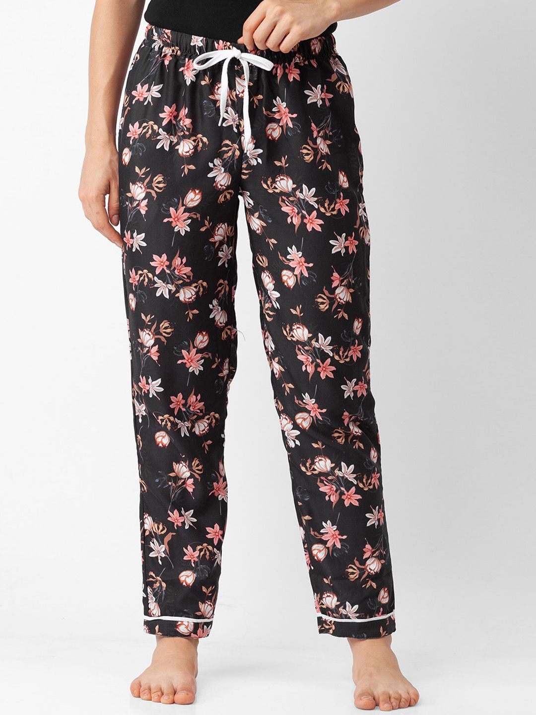 FashionRack Women Black Floral Printed Lounge Pants Price in India