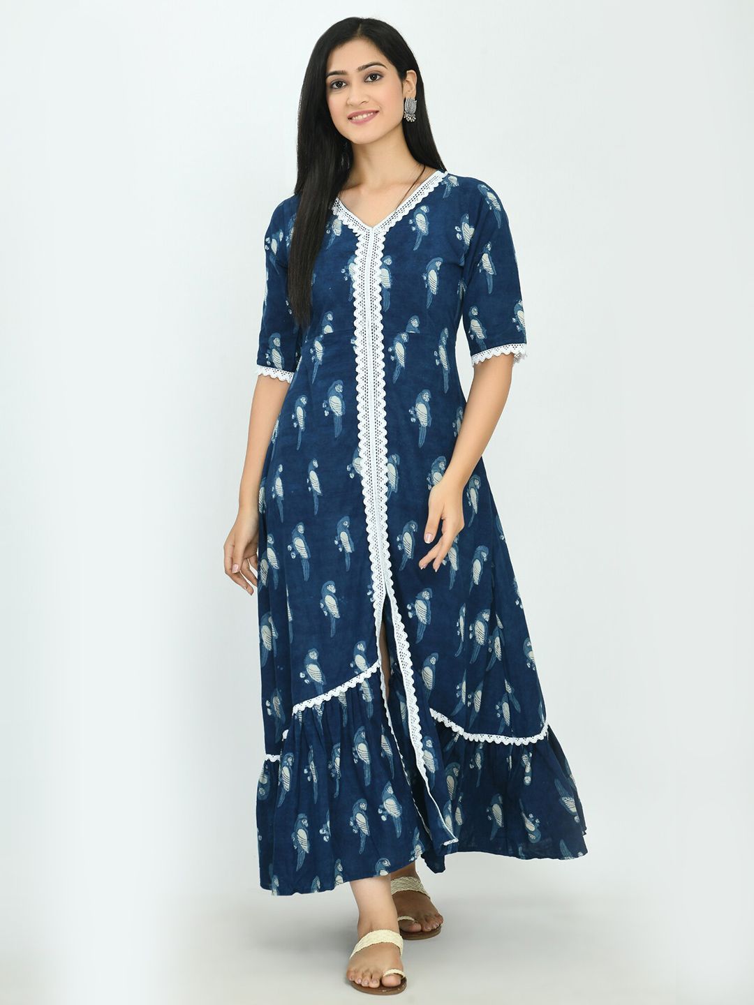 MAFE Blue & poseidon Floral Maxi Dress Price in India