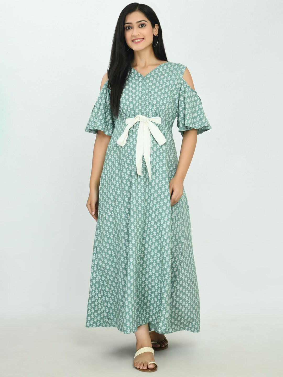 MAFE Sea Green & desert sage Ethnic Motifs Maxi Dress Price in India