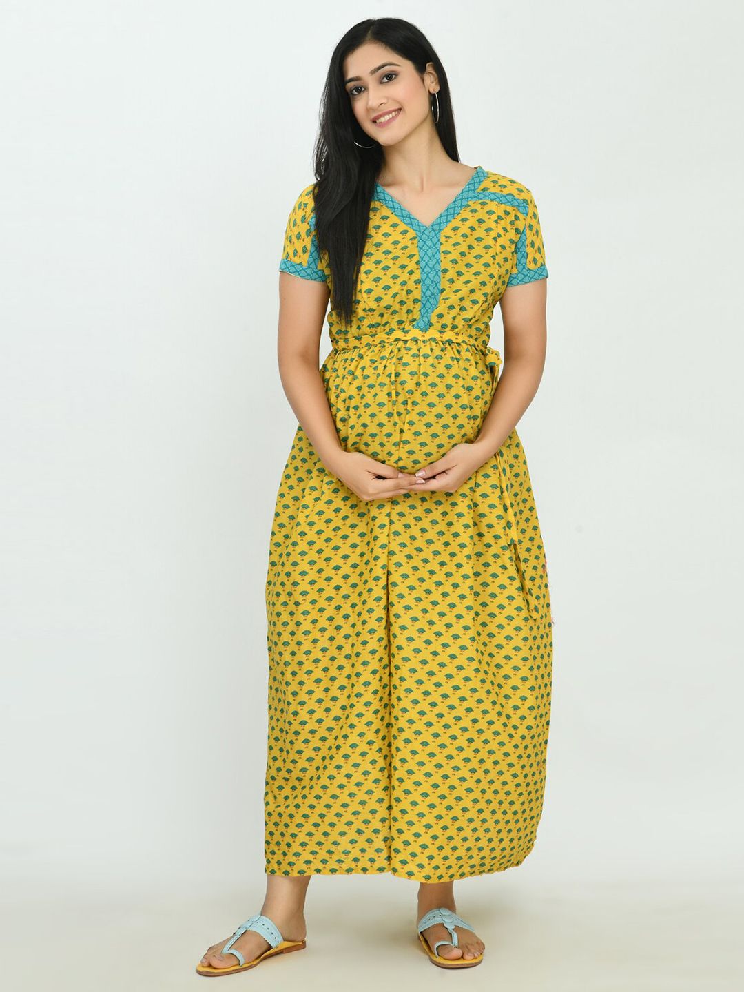 MAFE Yellow Floral Midi Dress Price in India