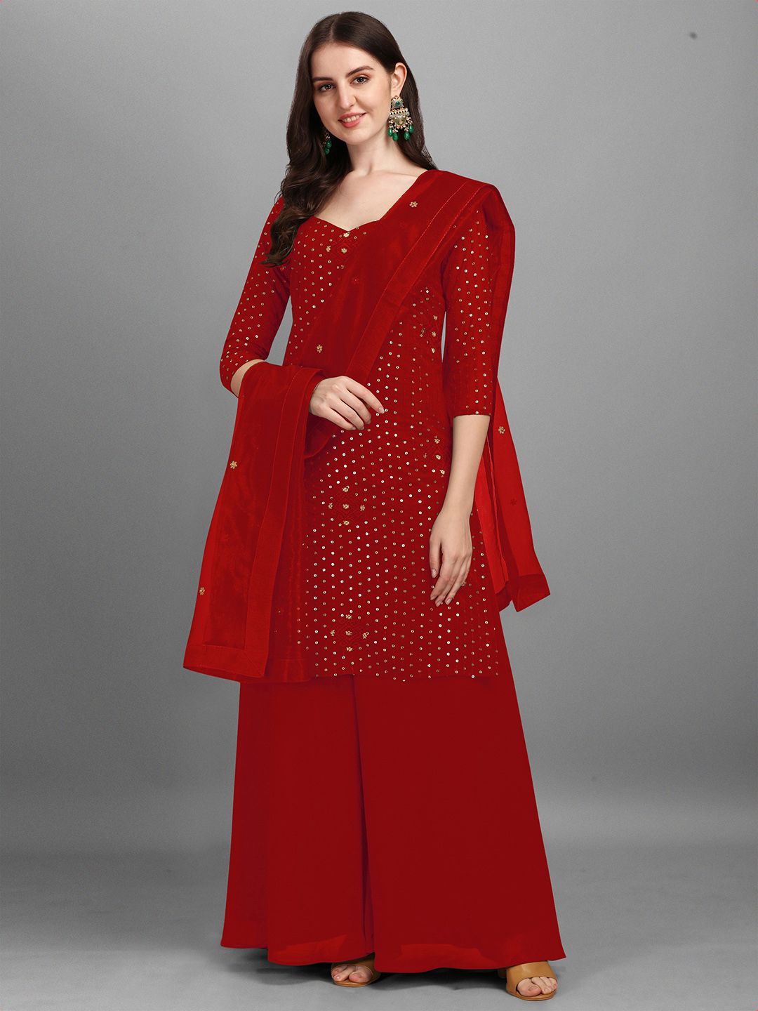 Fashionuma Red & White Pure Silk Semi-Stitched Dress Material Price in India