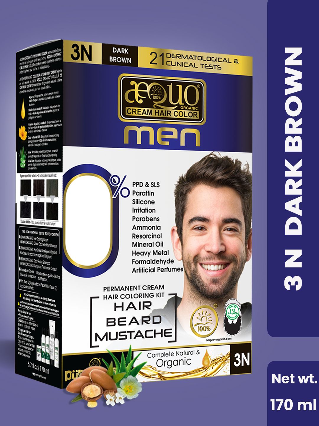 Aequo Organic Men Permanent Hair Color 170 ml - Dark Brown 3N