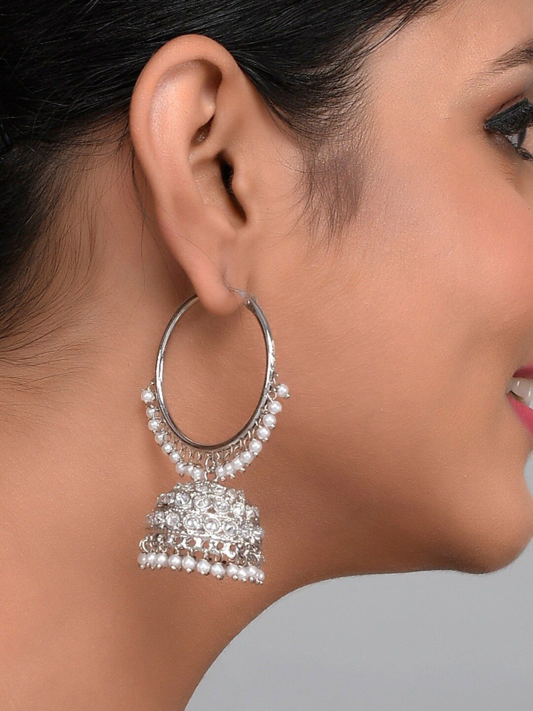 AQUASTREET Silver Plated Silver AD Balis Earrings Price in India