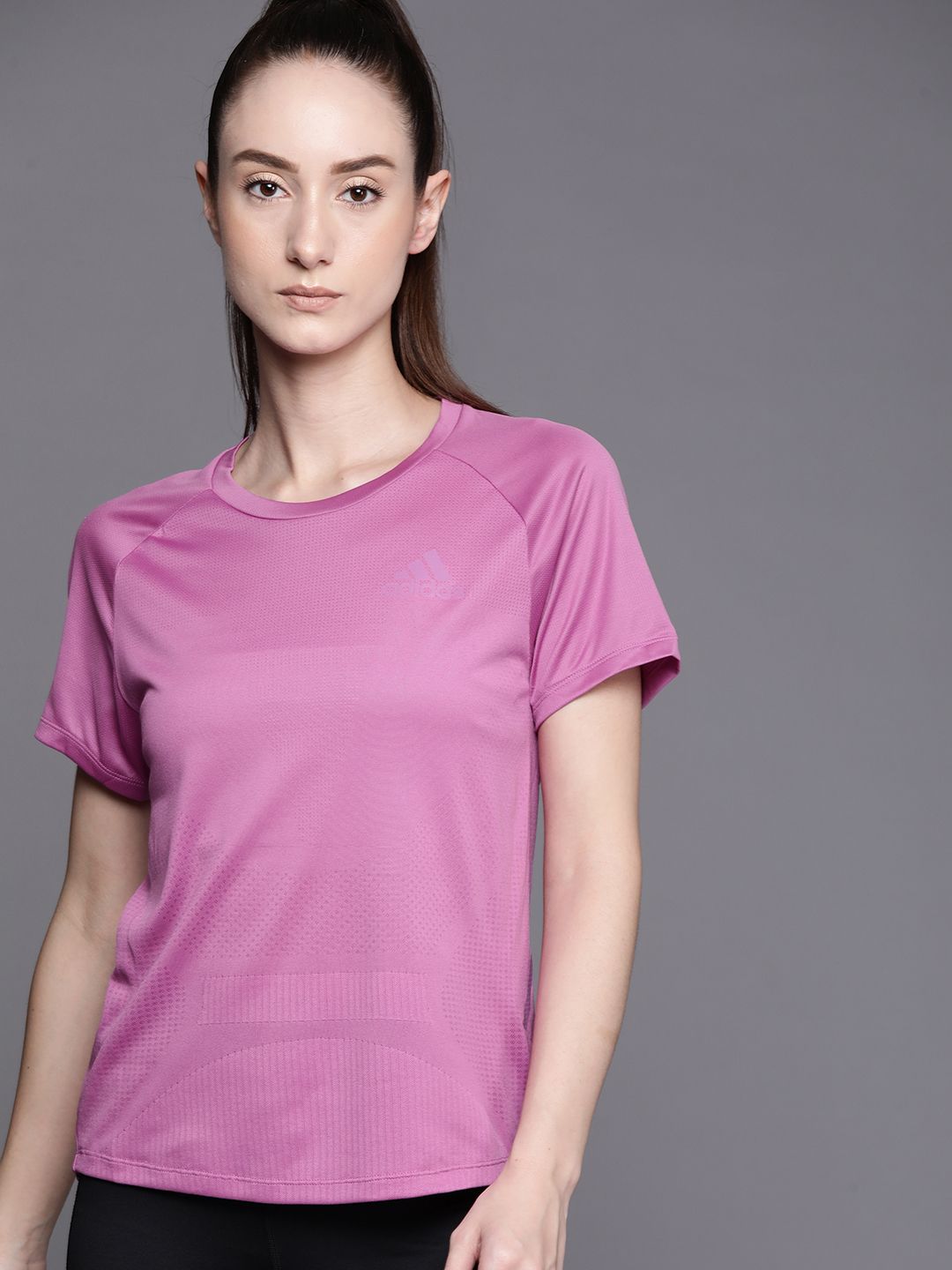 ADIDAS Women Purple Parley Adizero Running Slim Fit T-shirt Price in India